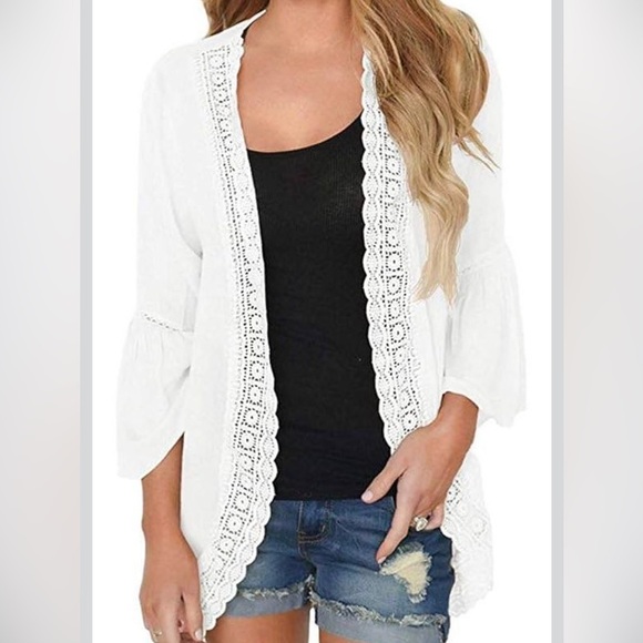Jackets & Blazers - Beautiful White Lace Trim Cardigan